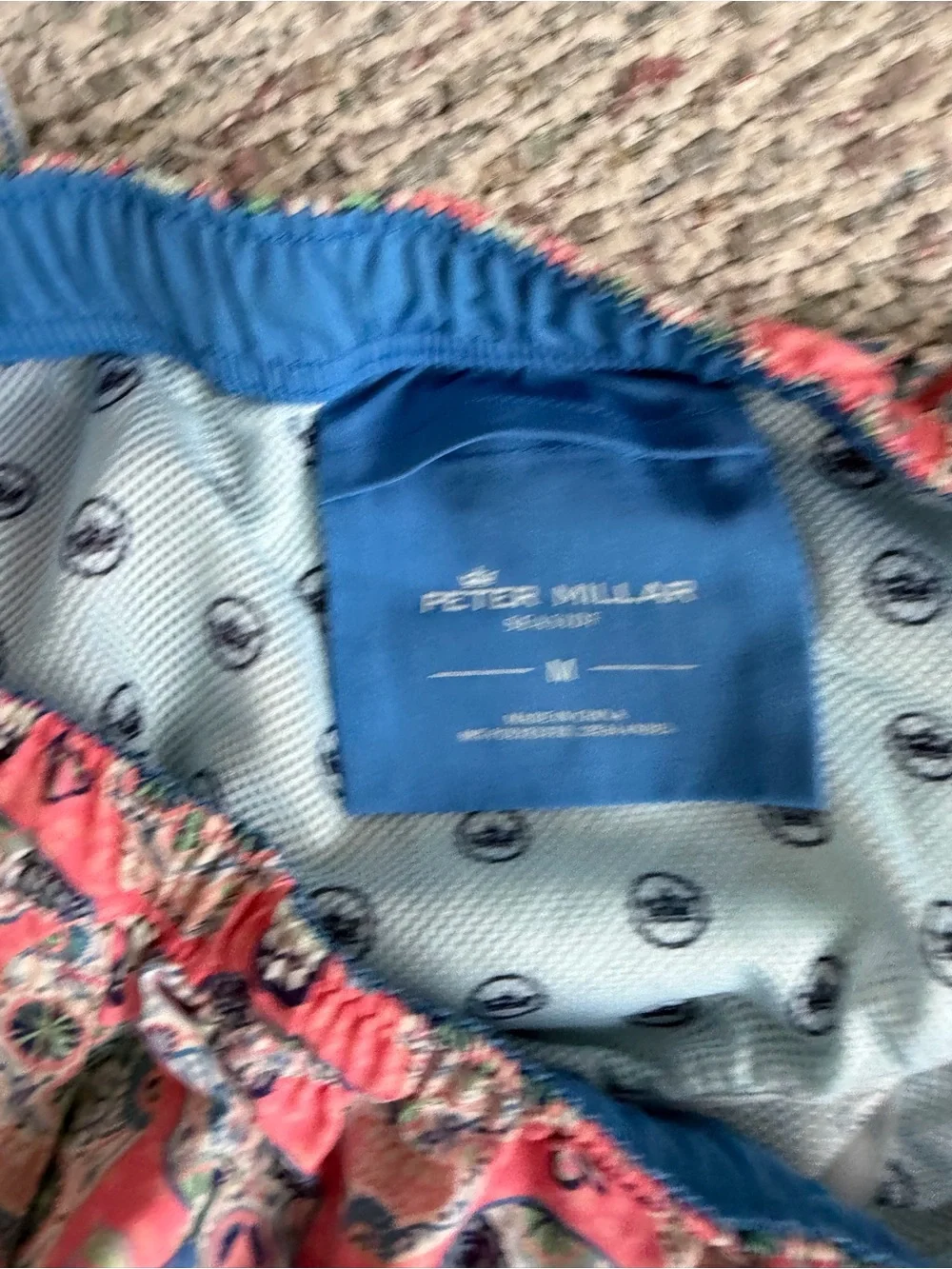 Peter Millar Coral Pink Skull-Print Swim Trunks